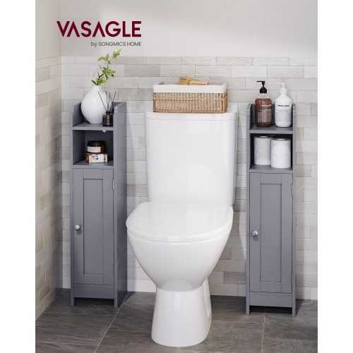 Badeværelsesskab smalt gulvskab med dør og hylder, justerbare hylder, duegrå (BBC310P36)