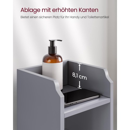 Badeværelsesskab smalt gulvskab med dør og hylder, justerbare hylder, duegrå (BBC310P36)