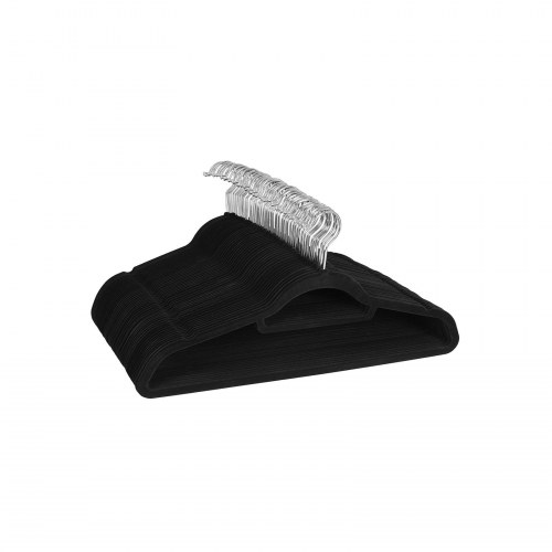 Bøjler i velour sæt med 20, skridsikre med slipsstang og 360° krog, pladsbesparende, 0,6 cm tykke, 43,5 cm, sort