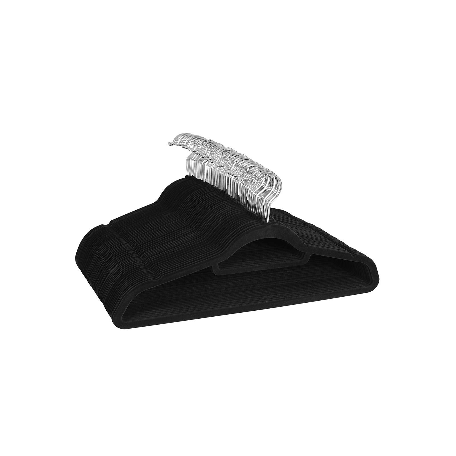 Bøjler i velour sæt med 20, skridsikre med slipsstang og 360° krog, pladsbesparende, 0,6 cm tykke, 43,5 cm, sort