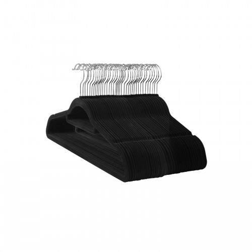 Bøjler i velour sæt med 20, skridsikre med slipsstang og 360° krog, pladsbesparende, 0,6 cm tykke, 43,5 cm, sort