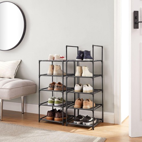 Skostativ 10 niveauer pladsbesparende, 33 × 33 × 173 cm, sort