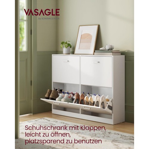 Skoskab med klaplåger 4 rum, 16–28 par, snehvid, 82,7 × 105,5 × 24 cm