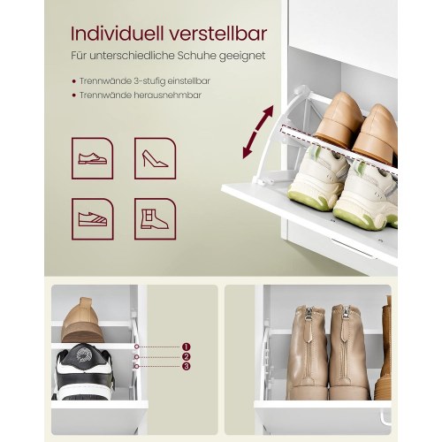 Skoskab med klaplåger 4 rum, 16–28 par, snehvid, 82,7 × 105,5 × 24 cm