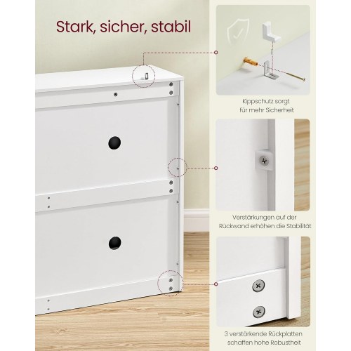 Skoskab med klaplåger 4 rum, 16–28 par, snehvid, 82,7 × 105,5 × 24 cm