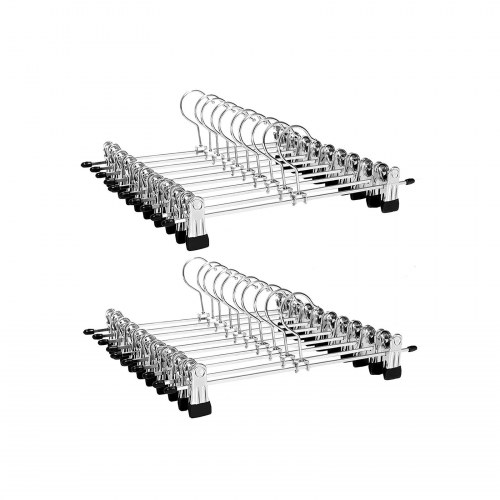Bøjler til bukser med klemmer 31 cm 20-pak, kraftige metalbøjler i sølv/sort