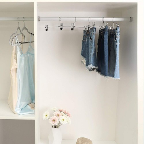 Bøjler til bukser med klemmer 31 cm 20-pak, kraftige metalbøjler i sølv/sort