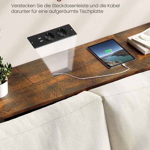 Konsolbord smalt – VASAGLE, med strømudtag, 25 × 120 × 81 cm, rustik brun/sort