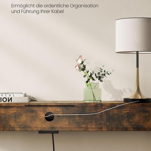 Konsolbord smalt – VASAGLE, med strømudtag, 25 × 120 × 81 cm, rustik brun/sort