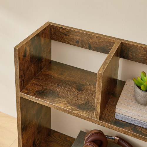 Skrivebordshylde træ reol med 6 rum, 3 niveauer, til computerbord, rustik brun