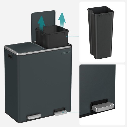 Dobbelt pedalspand 2 x 30 l - røggrå LTB60GS