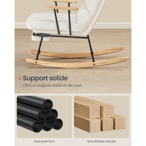 Gyngestol – SONGMICS HOME LYY016W01, justerbar ryglæn i 4 positioner, udtrækkelig fodstøtte, stålramme og gummitræslæbere, plys, 160 kg, cremehvid