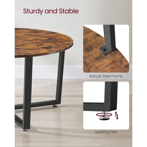 Sofabord rundt industrielt design, rustik brun/sort, Ø88 × H47 cm