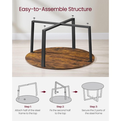 Sofabord rundt industrielt design, rustik brun/sort, Ø88 × H47 cm