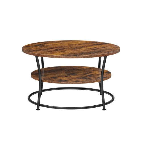 Sofabord rundt med hylde – VASAGLE, industrielt design, rustik brun (LCT80BX)