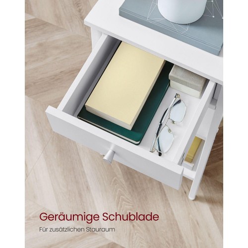 Sengebord med skuffe høj natbord i hvid, 35×35×70 cm