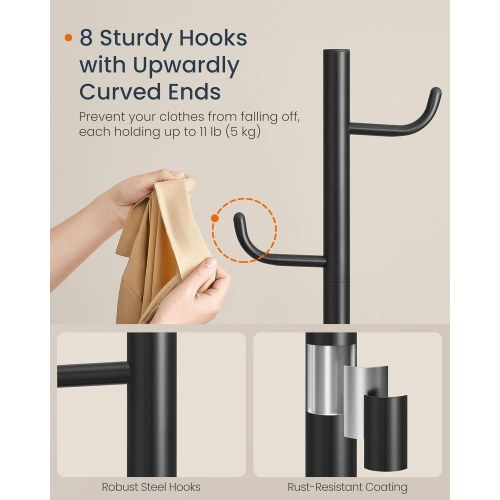 Stumtjenere gulv HOME kaktusformet knagerække, 8 kroge, 175,3 cm, sort