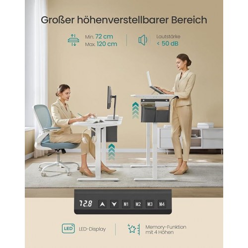 Hæve-sænkebord elektrisk 60 × 140 cm, 72–120 cm, hukommelse, Cloud White