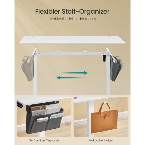 Hæve-sænkebord elektrisk 60 × 140 cm, 72–120 cm, hukommelse, Cloud White