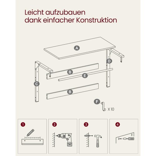 Vægmonteret knagerække med hylde 10 aftagelige kroge, 2 bøjleskinner, vintage sort, 30 × 80 × 42 cm