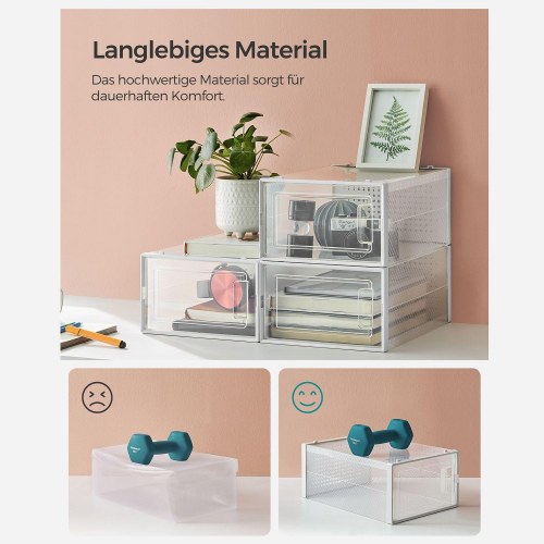 Skotøjsbokse 12 stk. stabelbare gennemsigtige opbevaringsbokse til sko, foldbare, passer op til UK størrelse 10,5, hvid