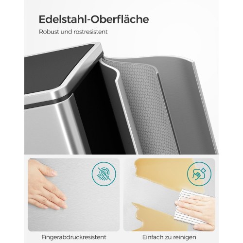 Skraldespand med to rum 2 × 30 l pedal, soft close, sølv/sort