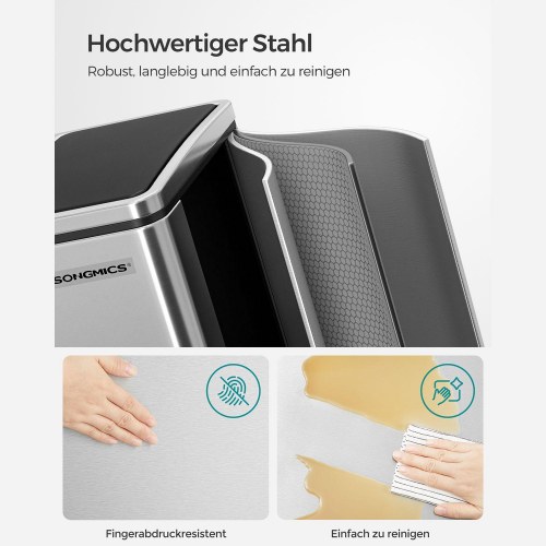 Skraldespand til affaldssortering 2 x 15 l stål, pedal, sølv/sort