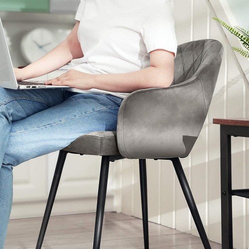 Spisebordsstol i velour LDC82, grå, med armlæn og metalben