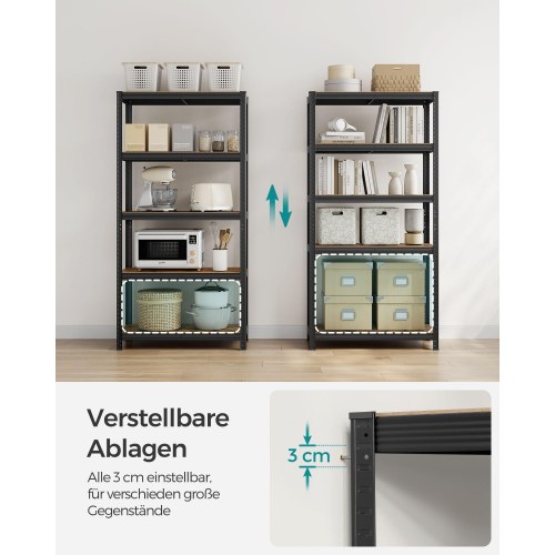 Opbevaringsreol GLR040B11 40 x 90 x 180 cm - rustik brun/sort