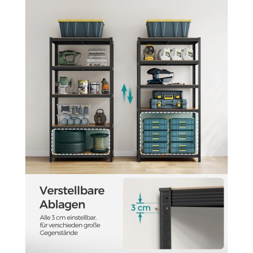 Reol med hylder 50 × 100 × 200 cm, justerbar, industrielt look, rustik brun/sort