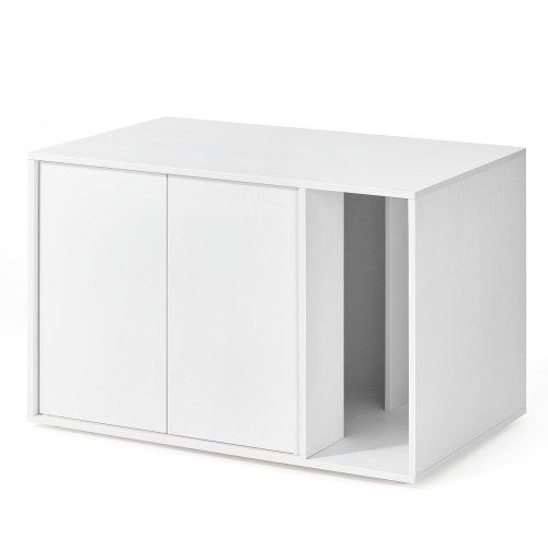 Kattebakke-skab med sidebord HOME, hurtig samling uden værktøj, til store katte, push-to-open låger, minimalistisk sofabord, Snehvid (PCL013W01)