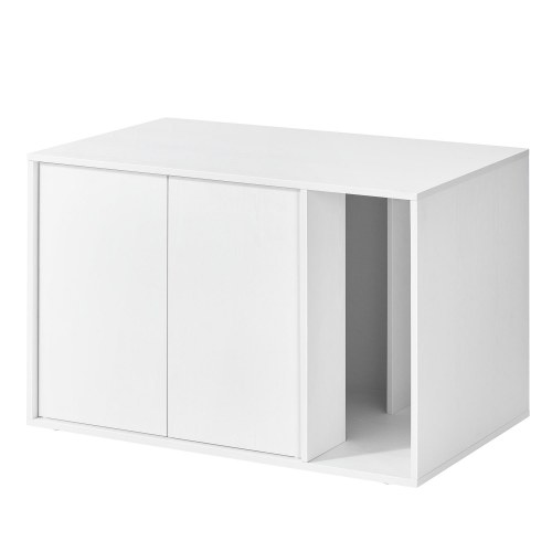 Kattebakke-skab med sidebord HOME, hurtig samling uden værktøj, til store katte, push-to-open låger, minimalistisk sofabord, Snehvid (PCL013W01)