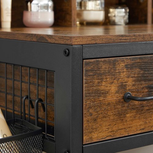 Toiletbord med spejl rustik brun/sort (RVT004B01)