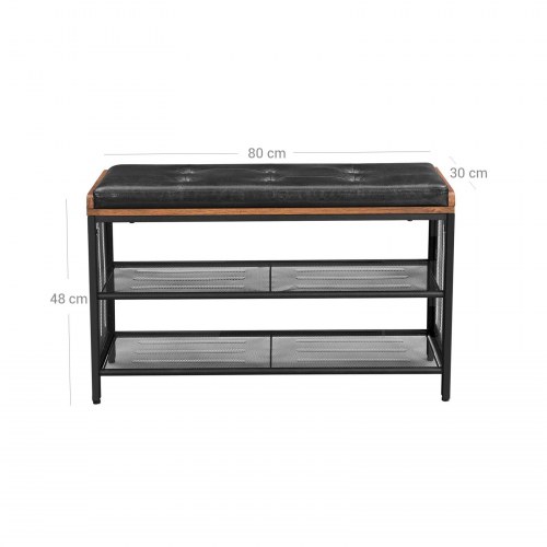 Skobænk med hynde metal/kunstlæder, 80 × 30 × 48 cm, industriel stil, rustik brun/sort