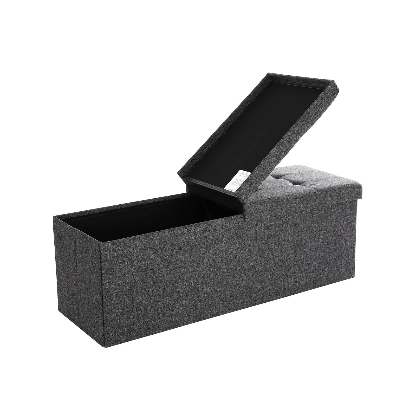 Opbevaringsbænk med låg foldbar, 120 l, 38 × 110 × 38 cm, mørkegrå hørlook, 300 kg