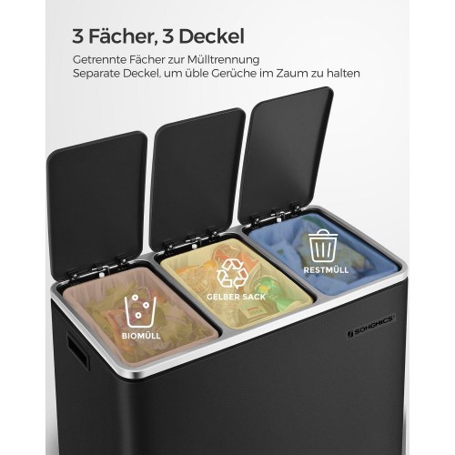 Skraldespand til affaldssortering 3 x 18 l – SONGMICS pedalspand, sort