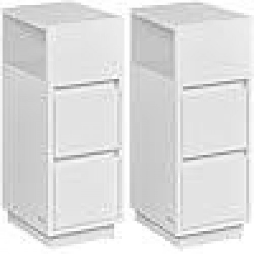 Sengebord smalt sæt af 2 2 skuffer, åbent rum, vendbar montering, cloud white