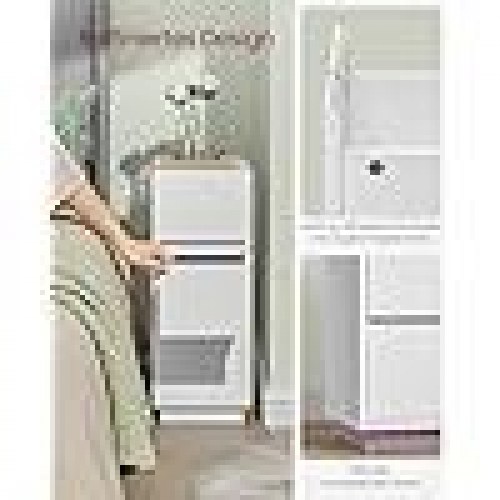 Sengebord smalt sæt af 2 2 skuffer, åbent rum, vendbar montering, cloud white