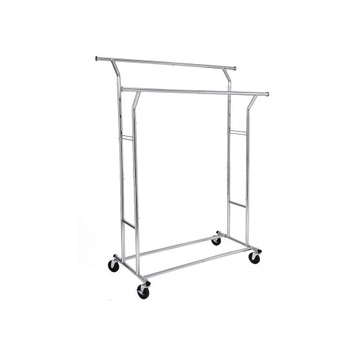 Tøjstativ på hjul Heavy Duty 110 kg, justerbar længde 129–169 cm, krom