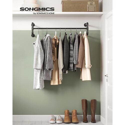 Tøjstativ til væg – SONGMICS, sæt á 2, industriel rørstang, pladsbesparende, 110 × 30 × 29,3 cm, max 60 kg pr. stativ, sort HSR64BK-02