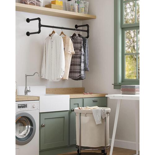 Tøjstativ til væg – SONGMICS, sæt á 2, industriel rørstang, pladsbesparende, 110 × 30 × 29,3 cm, max 60 kg pr. stativ, sort HSR64BK-02