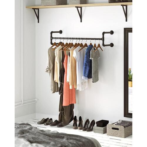 Tøjstativ til væg – SONGMICS, sæt á 2, industriel rørstang, pladsbesparende, 110 × 30 × 29,3 cm, max 60 kg pr. stativ, sort HSR64BK-02