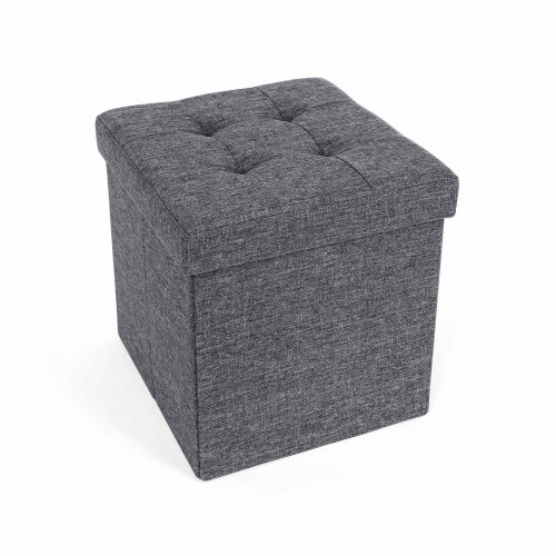 Opbevaringspuf med låg 38 × 38 × 38 cm, mørkegrå tekstil
