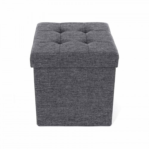 Opbevaringspuf med låg 38 × 38 × 38 cm, mørkegrå tekstil