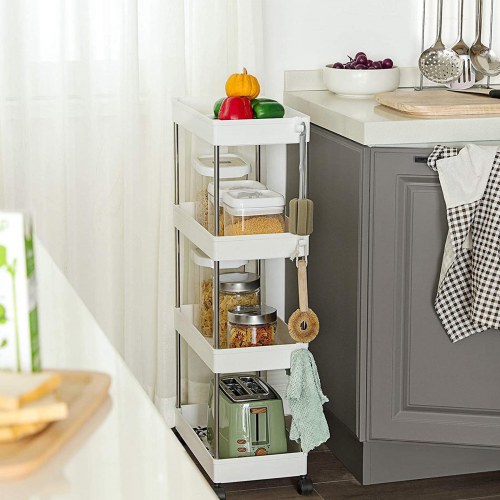 Rullebord med 4 hylder opbevaringsvogn, 40 × 22 × 86 cm, hvid