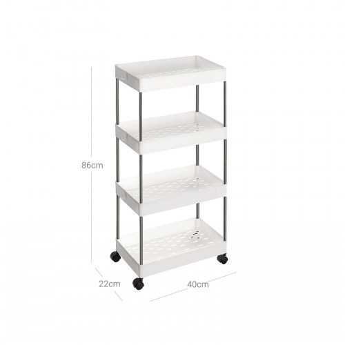 Rullebord med 4 hylder opbevaringsvogn, 40 × 22 × 86 cm, hvid