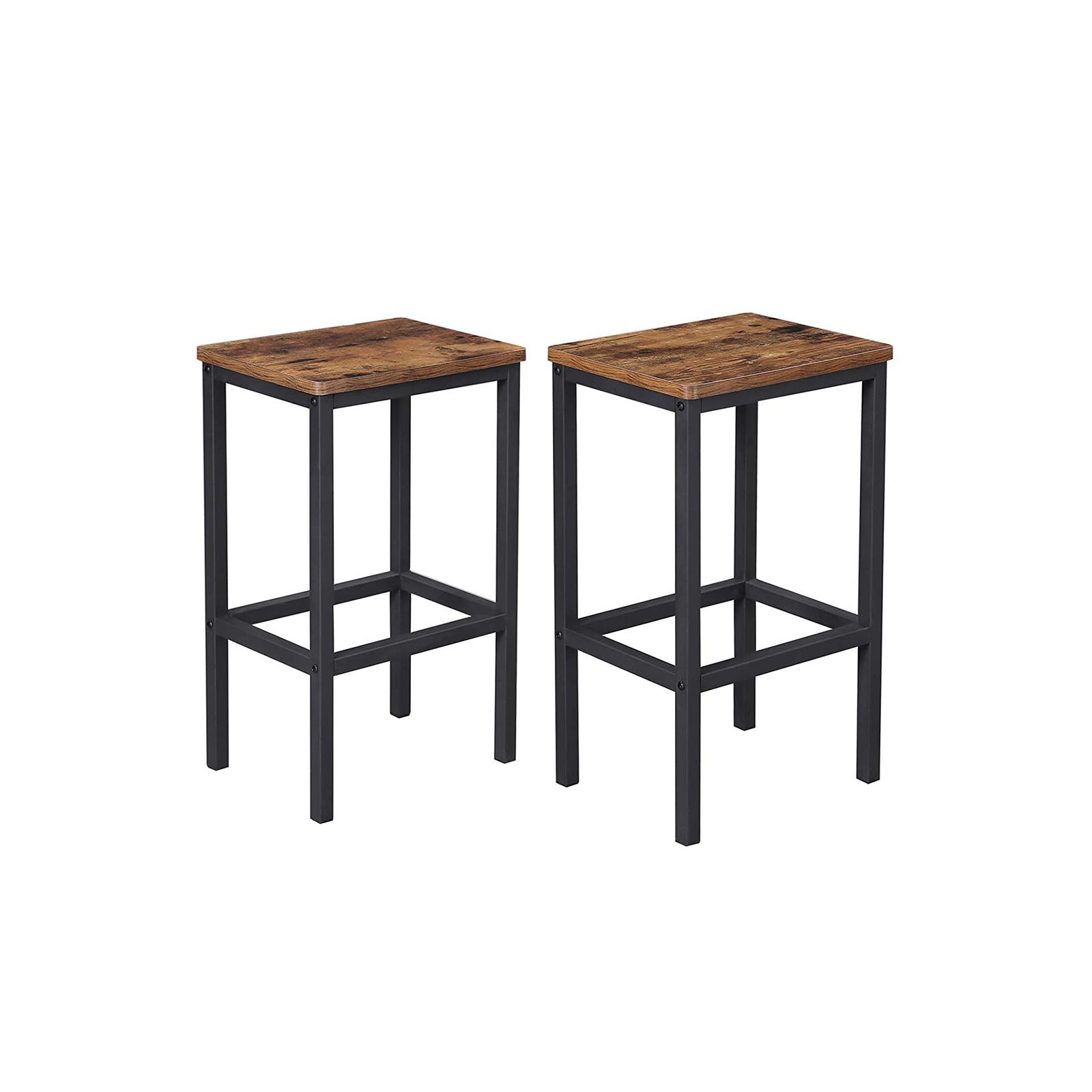 Barstole sæt af 2, industrielt design, fodstøtte, rustik brun, 65 × 40 × 30 cm