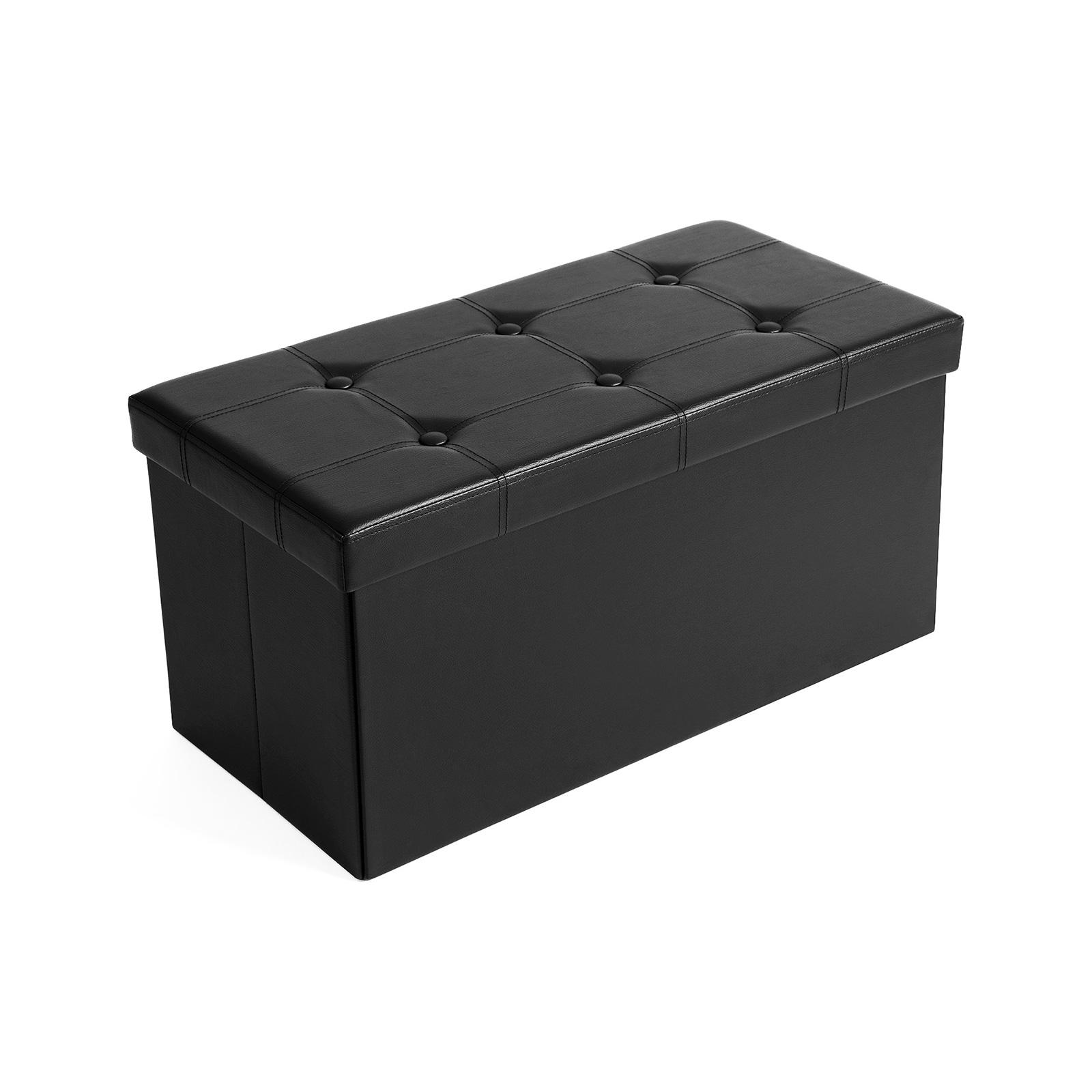 SONGMICS puf, rektangulær, foldbar, m. opbevaringsplads - sort kunstlæder (76x38)
