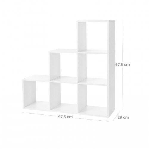 Bogreol med trappereol 6 kuber, rumdeler, hvid
