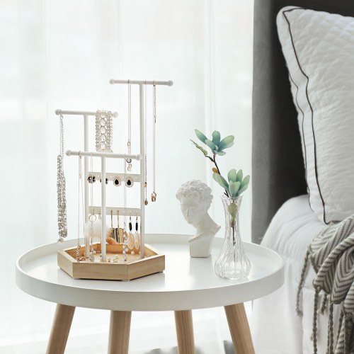 Smykkestativ i metal og træ smykketræ, hvid